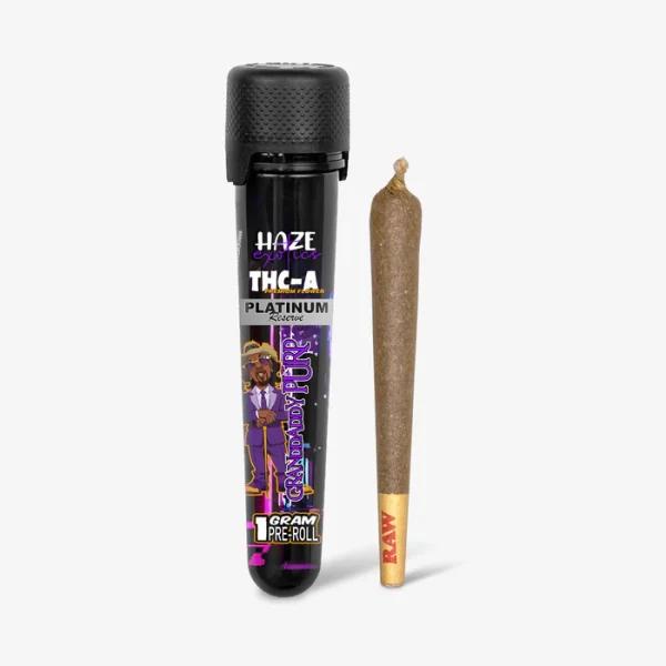 THC-A Flower / Grandaddy Purp / 1g Preroll / Haze Exotics Platinum Reserve